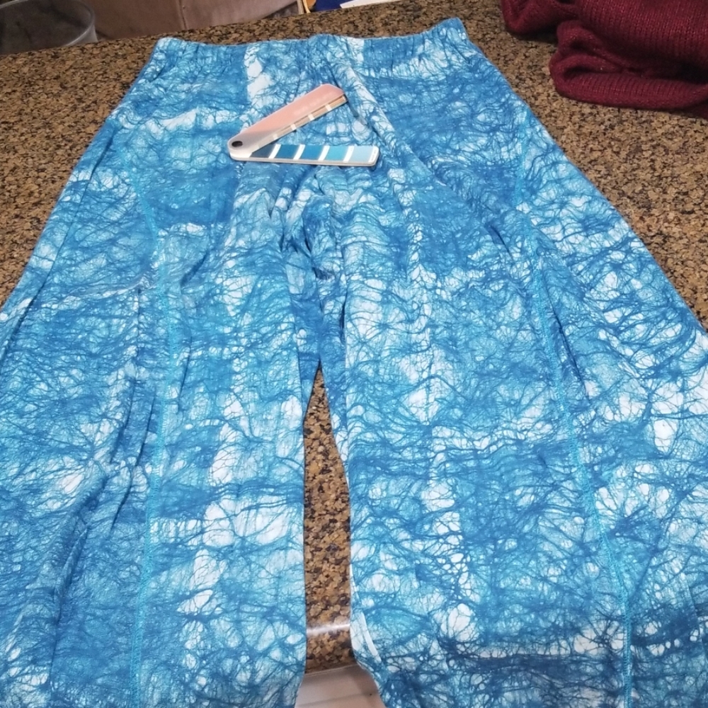Blue loose pants wide leg dark autumn linen beach
